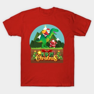 Santa Claus riding a dinosaur T-Shirt